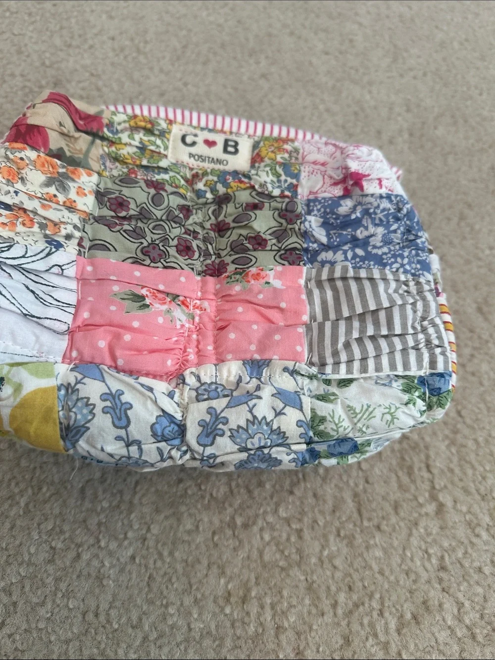 C&B Positano Multicolor Patchwork Quilted Cosmetic Pouch - Pink Accent